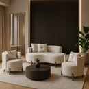 Conjunto 2 Poltronas + Sofá Curvo Orgânico Boucle Bege - Montanaris Decor Bege