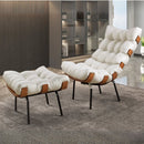 Poltrona com Puff Costela Linho Bege/Off White