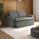 Sofá Cama Retrátil e Reclinável 3 Lugares 200cm Veludo com Molas Palmeira CabeCasa MadeiraOriginals Cinza