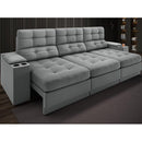 Sofá com Porta Copos e Carregador USB Eureka 2,30m Assento Retrátil e Reclinável Velosuede Grafite