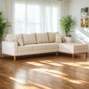 Sofá 4 Lugares Beny com Chaise Lado Direito Linho Bege Linho Cru