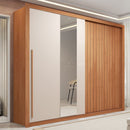 Guarda-roupa Casal Ripado com Espelhos 2 Portas e 4 Gavetas Suburban Gold Espresso Móveis Off White/Freijó