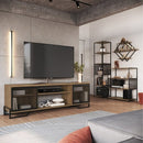 Sala Completa C/4 Itens Rack Tv 60 Polegadas Porta Industrial, Prateleira Aérea e Estante Alta e Med Preto / Mel