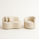 Conjunto 01 Poltrona + Sofá Curvo Orgânico Nature Gaia Boucle Bege - Montanaris Decor Bege