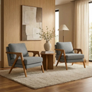 Kit 2 Poltronas Decorativas Mona Braço Madeira Maciça: Linho Cinza Linho Cinza