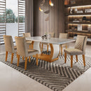 Conjunto Sala de Jantar Mesa Tampo de Vidro 6 Cadeiras Luanda Animalle Chocolate Off White/Imbuia/Off White