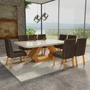Conjunto Sala de Jantar com Tampo Mdf/vidro 220cmx110cm Mesa Lotus com 8 Cadeiras Liz Naturalle/Marrom