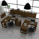 Kit 7 Peças 2 Mesas L com 1 Gaveteiro 2 Balcões e 2 Balcões 3 Portas Espresso Móveis Nogal