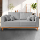 Sofá Beny 3 Lugares com Base de Madeira Linho Cinza