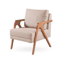 Poltrona Mona Luxo Madeira Maciça Tecido Linho Bege Claro Bege Claro