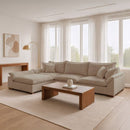 Sofá Modulado com Chaise Dominique Base em Madeira Maciça Linho Bege